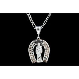 Santa Muerte Horseshoe Pendant with Necklace .925 Silver Chain NEW
